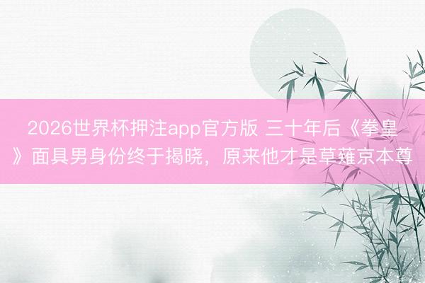 2026世界杯押注app官方版 三十年后《拳皇》面具男身份终于揭晓，原来他才是草薙京本尊