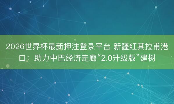 2026世界杯最新押注登录平台 新疆红其拉甫港口：助力中巴经济走廊“2.0升级版”建树