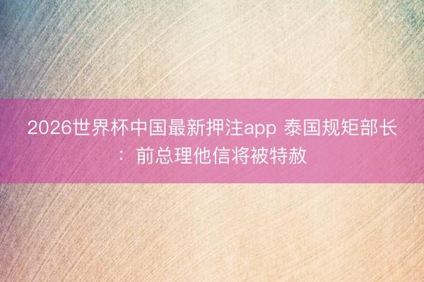 2026世界杯中国最新押注app 泰国规矩部长：前总理他信将被特赦