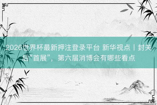 2026世界杯最新押注登录平台 新华视点丨封关后“首展”,第六届消博会有哪些看点