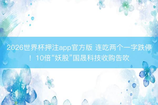 2026世界杯押注app官方版 连吃两个一字跌停!10倍“妖股”国晟科技收购告吹
